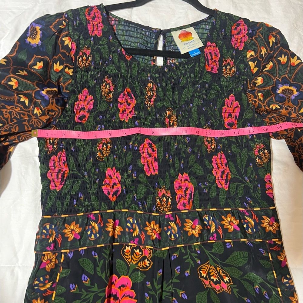 Farm Rio Jumpsuit Smoked Wide Leg 3/4 Sleeve Vibrant Florals Holidays SZ L EUC - Picture 11 of 11